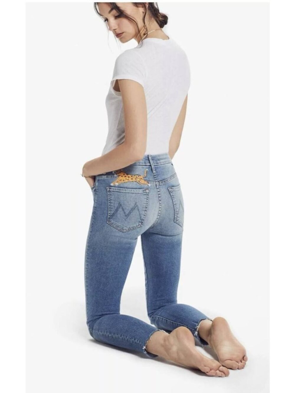 Mother Denim High Waisted Looker Ankle Fray, Shoot To Thrill Leopard Size 30